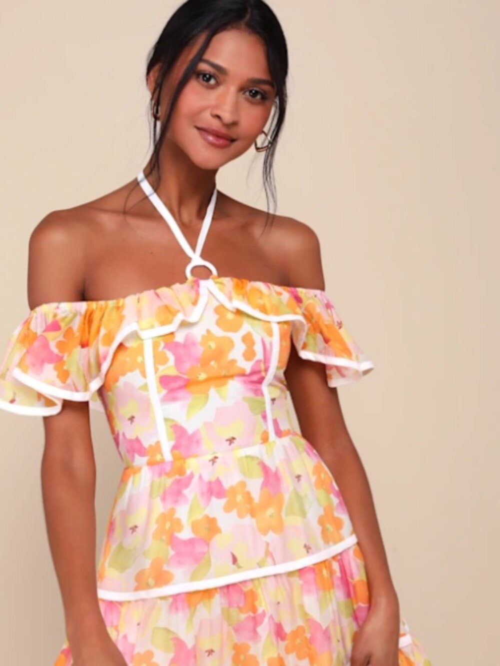 NWT Lulu's Floral Halter Cold-Shoulder Mini Dress